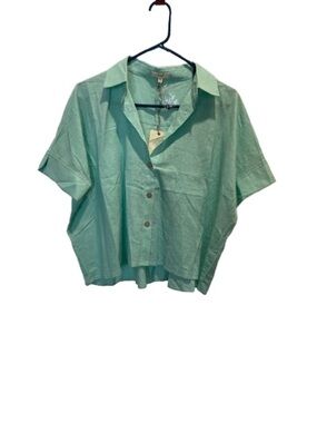 Easel Mint Green Button-Front NWT Linen Blend Oversized Shirt